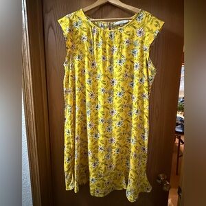 LOFT Yellow, Black, White Floral Babydoll Women’s Dress Size XL Great Condition!